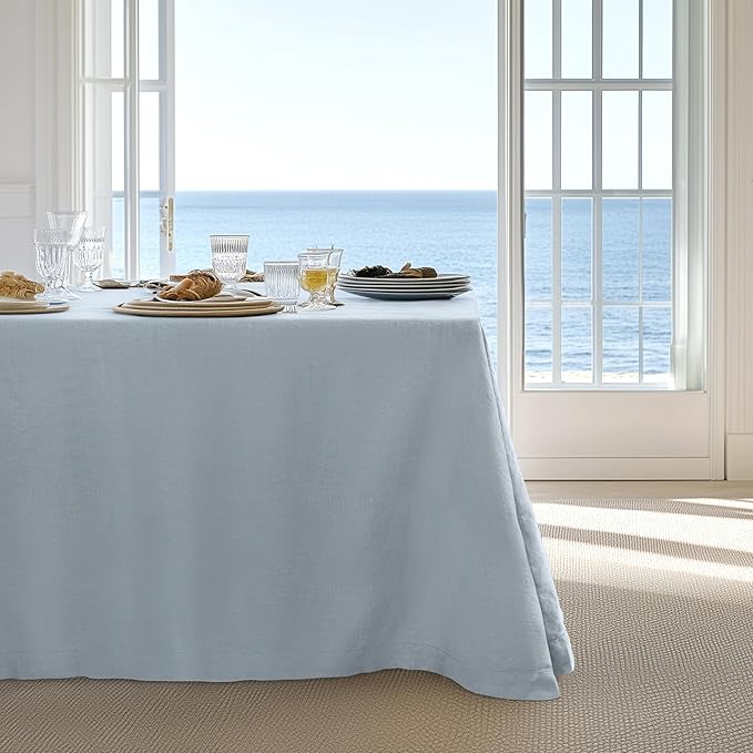 Linen World Blue Linen Tablecloth - 100% French Linen Table Cloth 120" x 60" Inch,Washable Rectangular Tablecloth for Dining,Outdoor,Weddings and Restaurants,Decorative Thanksgiving Christmas