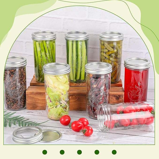 Anwoi Mason Jars 24 oz Wide Mouth with Measurement Marks–12Pack Glass Canning Jars with Airtight Leakproof Lids & Bands, BPA-Free for Meal Prep, Fermentation, Pickling & Storage (clear 12pack 24oz)