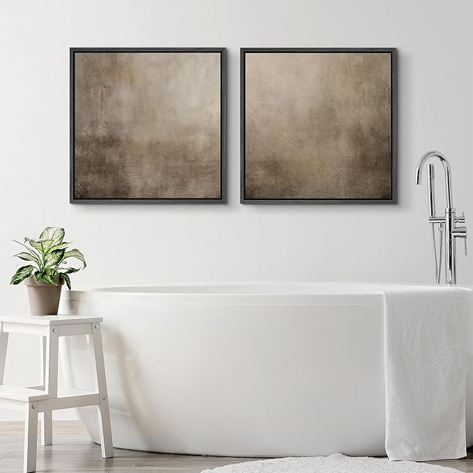SIGNFORD Framed Canvas Print Wall Art Set Neutral Abstract Minimalist Earthy Tones Illustrations Modern Art Minimal Relax/Calm for Living Room, Bedroom, Office - 24"x24"x2 Black