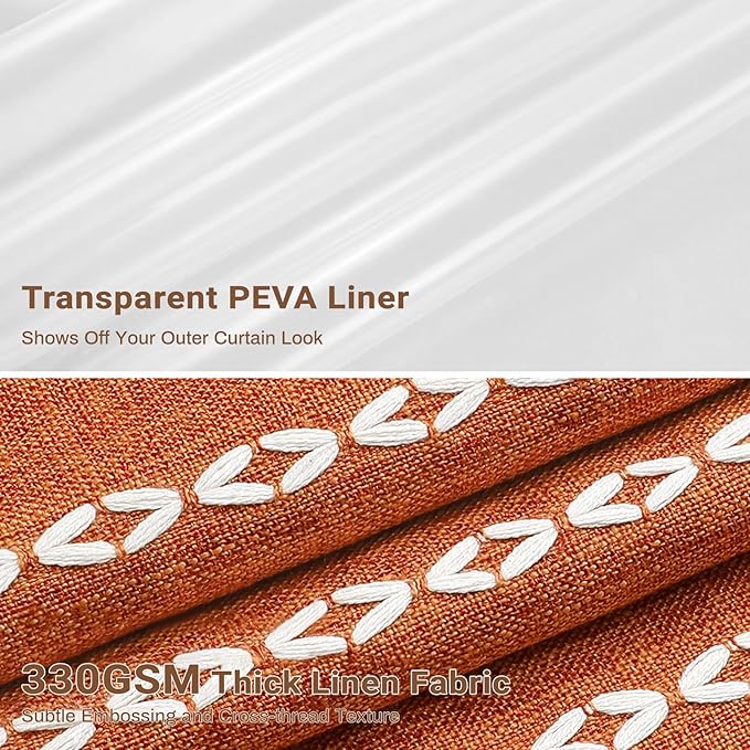 BTTN 3 in 1 Shower Curtain with Liner, 96 Inch Extra Long Boho Linen Striped Cloth Shower Curtain Set with Hook, Tall Farmhouse Bohemian Waterproof Shower Curtain for Bathroom, Burnt Orange, 72x96