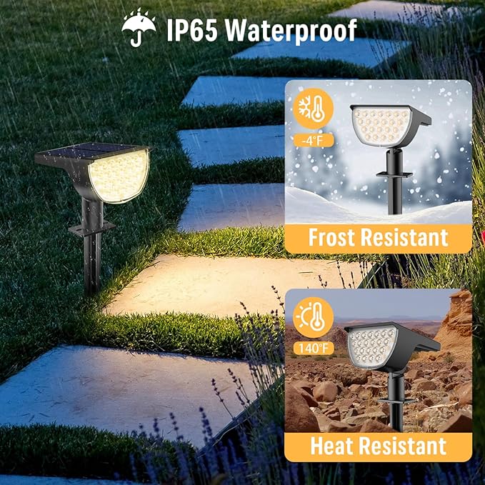 GKGG Solar Lights Outdoor Waterproof IP65, Solar Powered 76 LED 3 Lighting Modes Solar Spot Lights Outdoor for Yard Garden Landscape Pathway (Warm White, 6 Pack)