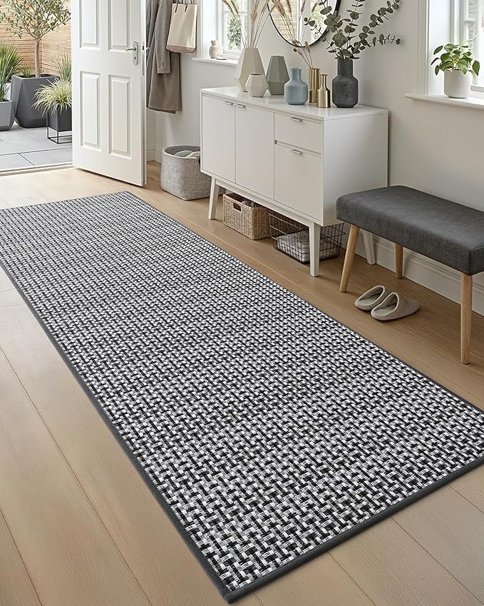 DEXI Hallway Runner Rug 2'4"x8', Non Slip Rubber Backed Runners Carpet, Ultra Thin Entryway Rugs Indoor for Kitchen Hallway Entrance Bedroom, Grey and White