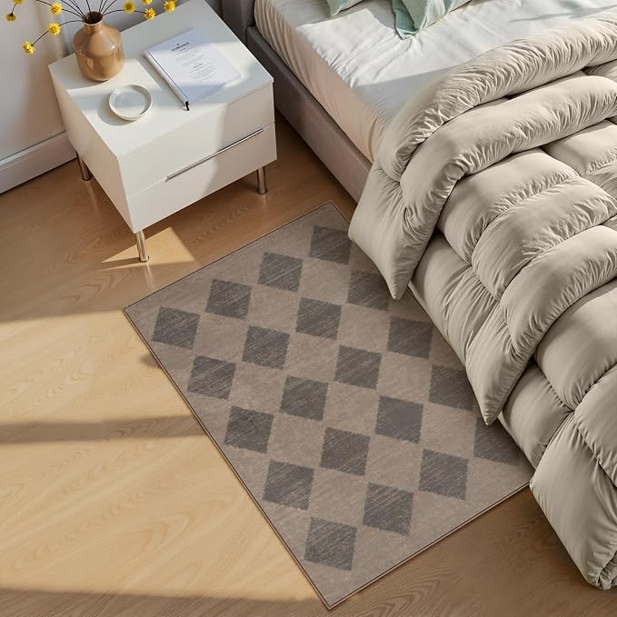 Lahome Zelie Checkered Washable 2x3 Brown Kitchen Rugs Non Slip, Small Printed Indoor Door Mat for Entryway, Moroccan Trellis Ultra-Thin Throw Carpet for Bedroom Laundry Entrance Decor (2'x3',Brown)