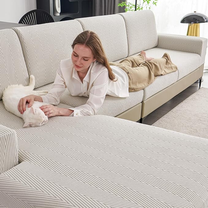 Couch Cushion Covers for Sectional Sofa, Wear Resistant Individual Stretch Seat Sofa Slipcovers for Sofa Cushion Protector Washable Elastic Seat Cover for Pets (Light Gray, 3 Seat Covers S)
