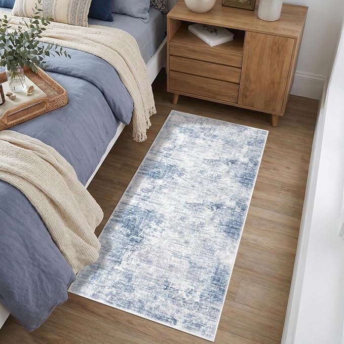 IOHOUZE Abstract Runner Rug 2x4 Ft Entryway Rugs Washable Door Mat Indoor Entrance, Rubber Backed Entryway Runners, Printed Faux Wool Non Slip Floor Carpet for Foyer Front Door Sink, Light Blue Grey