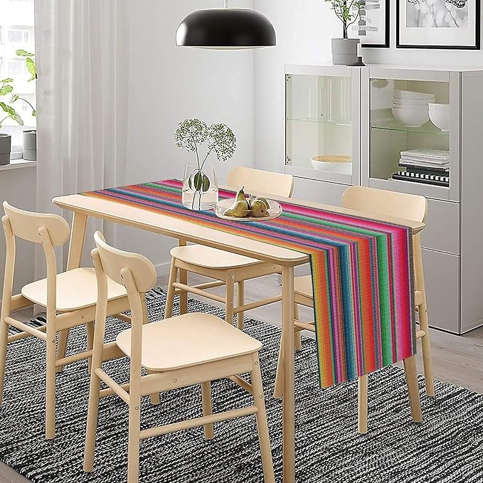 YCness Mexican Striped Table Runner Mexican Poncho Pattern Traditional National Ornament Table Runner for Party Living Room Home Bedroom Kitchen, 13x36 Inch