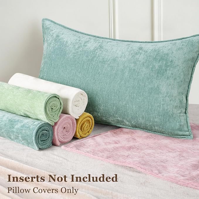 decorUhome Summer Couch Throw Pillow Covers 20x20 Set of 2, Decorative Soft Velvet Modern Cozy Chenille Pillow Cases with Elegant Design for Sofa Bed Living Room Home Decor, Aqua Haze