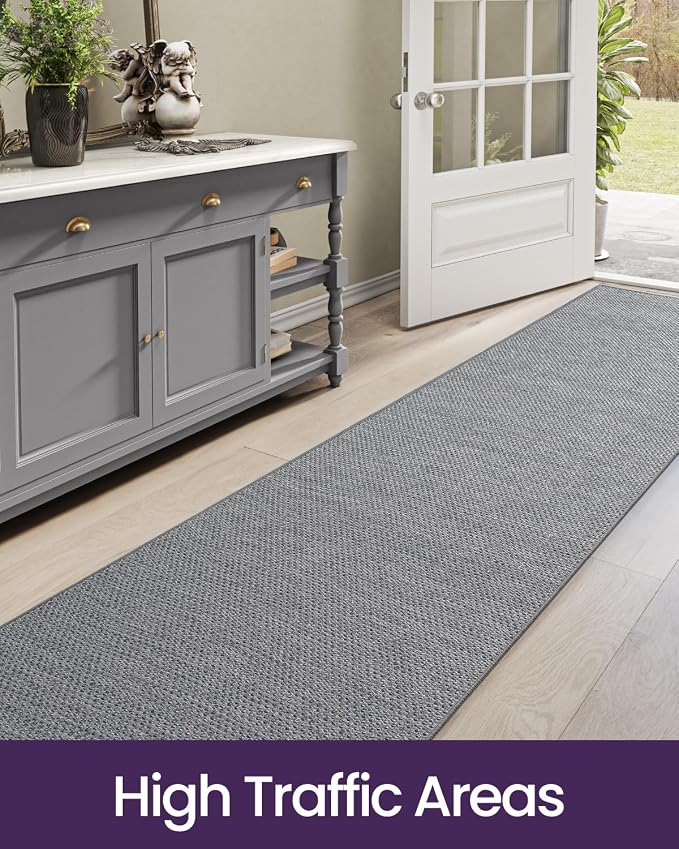 DEXI Hallway Runner Rug 2'4"x10', Non Slip Rubber Backed Runners Carpet, Ultra Thin Entryway Rugs Indoor for Kitchen Hallway Entrance Bedroom, Grey