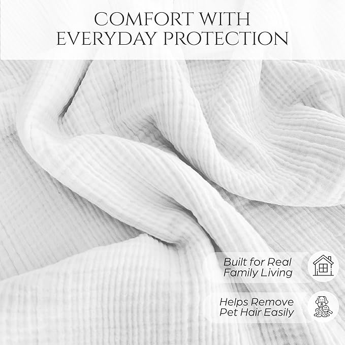 Large Gauze Sofa Cover%100 Pure Cotton, White Couch Covers for 3 Seater, 4 Seater Sofa, Sectional, 4 Layered Natural Muslin Washable Cloud Like Couch Cover (White, 70x150/177x380cm)