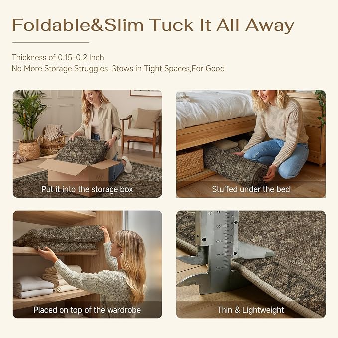 HUGEAR 5x7 Indoor/Outdoor Rug Brown Linen-Look Fabric Vintage Area Rug High Traffic Stain Resistant Easy Clean Durable Rugs for Living Kitchen Patio Deck Balcony Porch Garden Courtyard