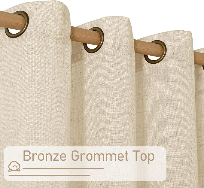 LAMIT Linen Curtains 45 Inch Length 2 Panels Set for Bedroom, Light Filtering Semi Sheer Neutral Short Decorative Window Drapes with Bronze Grommet for Kitchen, 52 X 45 Inch, Linen
