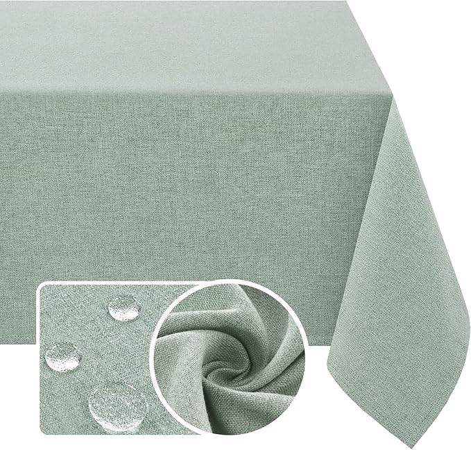 H.VERSAILTEX Linen Textured Tablecloth 60 x 120 Waterproof Decorative Table Cloth Spill-Proof Linen Look Cover for Party Table Extra Soft and Thick Fabric Wrinkle Free, Heather Sage