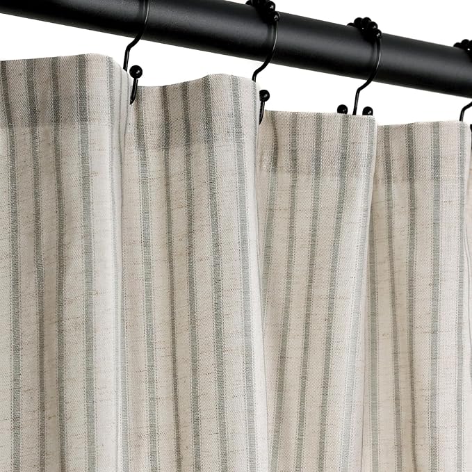 Farmhouse Striped Shower Curtain - 72x72 Inches, Linen Blend Fabric, Breathable & Machine Washable, Rustic Sage for Bathroom Decor (Hooks/Liner Not Included)