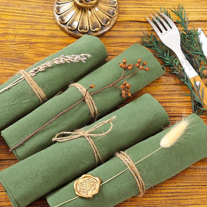 Socomi Cloth Napkins Sage Green Summer Washable Reusable Bulk Linen Cotton Napkins Set of 4 17"x17" for Wedding Party Bridal Baby Shower Birthday Dining Table Decorations