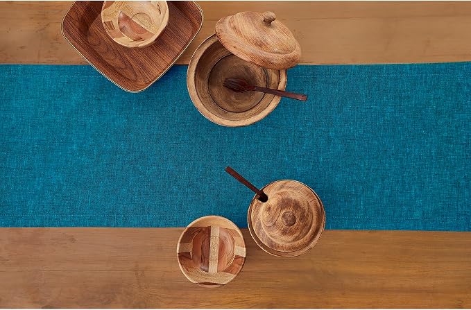 Solino Home Linen Chambray Teal Table Runner 108 Inches Long - Athena, 100% Pure Linen Dining Table Runner 14 x 108 Inch for Summer - Handcrafted and Machine Washable
