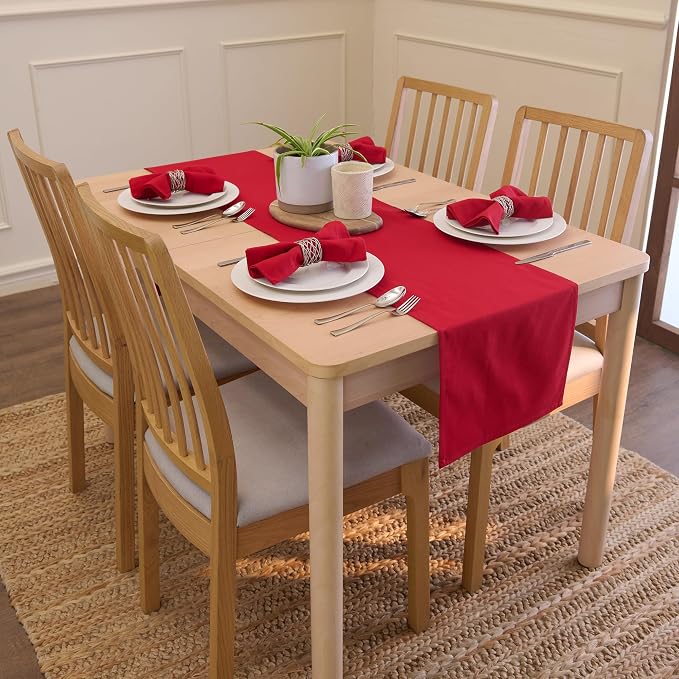 Encasa XO Deep Red Cloth Napkins Set of 6, 17"x17" | Solid Color Cotton Dinner Napkins | Washable & Reusable Wedding Napkins for Holiday Dinners, Party, & Everyday Table Decor