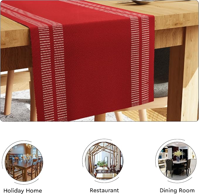 Encasa XO Dining Table Runner 13"x72" | Yarn Dyed Fine Ribbed Cotton | Ladder Red | Machine Washable