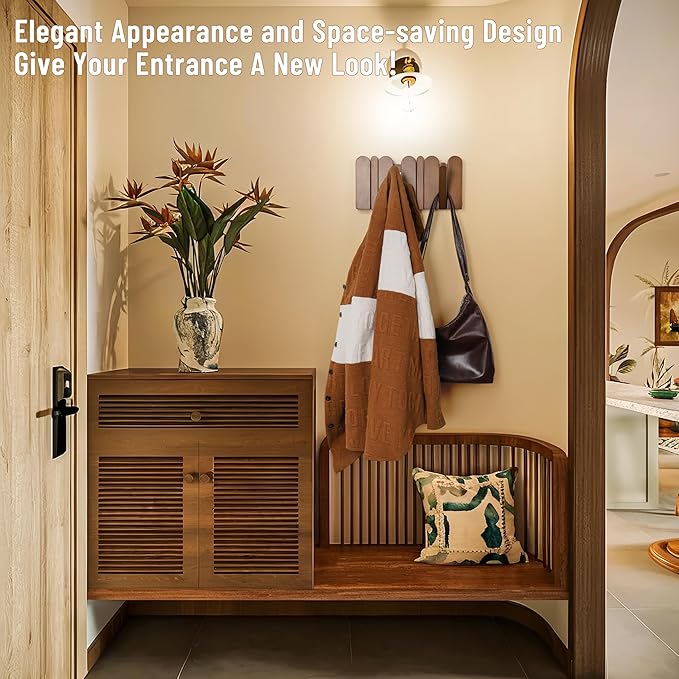 Wooden Coat Rack for Wall: Modern Piano 4 Hooks Wall Mounted Heavy Duty for Small Spaces Entryway Hallway Bathroom for Hanging Jacket Towel Backpack