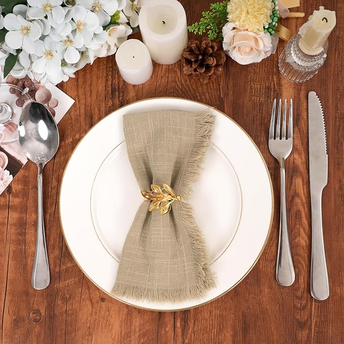 30 Packs Caramel Napkins 16x16 Inch, Cotton Linen Handmade Cloth Napkins Bulk with Fringe - Soft Rustic Boho Napkins for Wedding, Party, Christmas Event Dinner Birthday Table Decor