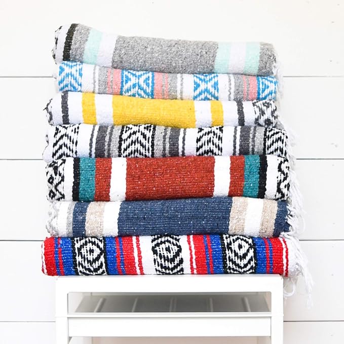 Mexican Blanket by Laguna Beach Textile Co - Beach, Yoga, Camping, or Decorative Throw Blanket - Traditional Handmade Serape (Slate & Sand)
