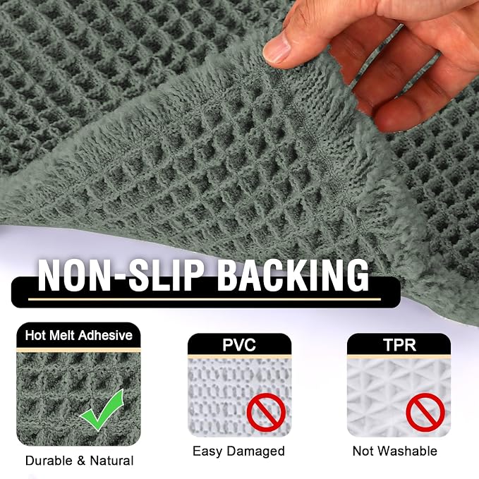H.VERSAILTEX Waffle Bath Mat Super Absorbent Bathroom Mats Non Slip Bath Rugs for Bathroom Floor Machine Washable Dry Fast Bathroom Rugs for Beside Tub, 24" x 60", Lichen