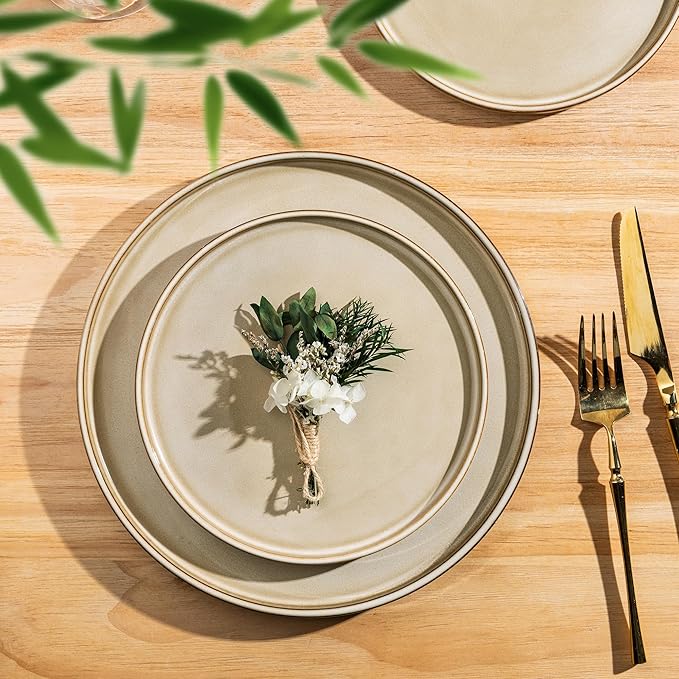 AmorArc Ceramic Dinnerware Sets, Handmade Reactive Glaze Stoneware Plates and Bowls Sets,Highly Chip and Crack Resistant | Dishwasher & Microwave Safe Dishes Set, Service for 8 (24pc)