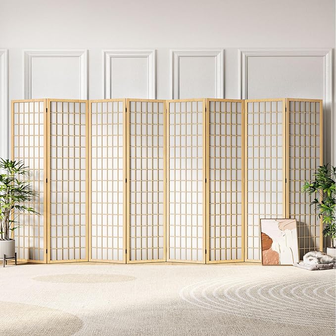 JOSTYLE Room Divider Scree 8 Panel, 6Ft Folding Privacy Screen for Room Separation, Shoji Screen Japanese Style Room Divider Wall, Natural, 70.9" H x 138" W