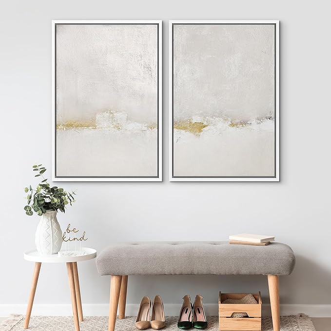 SIGNWIN Framed Canvas Print Wall Art Pastel Grunge Gray Landscape Abstract Shapes Illustrations for Living Room, Bedroom, Office - 16"x24"x2 White