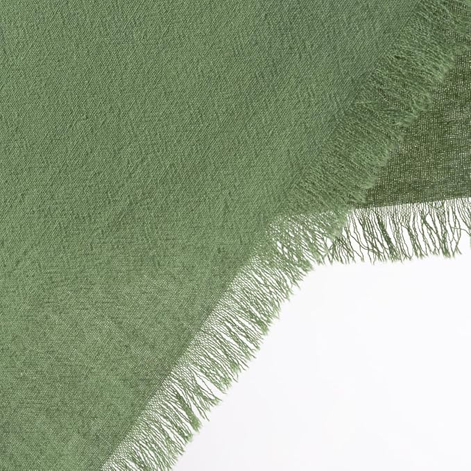DeZerlor 12 Pack Sage Green Cotton Linen Napkins with Fringe Summer Cloth Napkins Set of 12 Boho Handmade Dinner Napkins Bulk for Wedding Bridal Baby Shower Parties, 17 x 17 Inches
