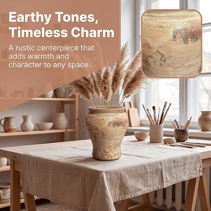 Rustic Farmhouse Ceramic Vase Home Decor, Handmade Vintage Stoneware Clay Pottery Terracotta Textured for Modern Farmhouse, Living Room, Office Desk Table Shelf, Grey and White
