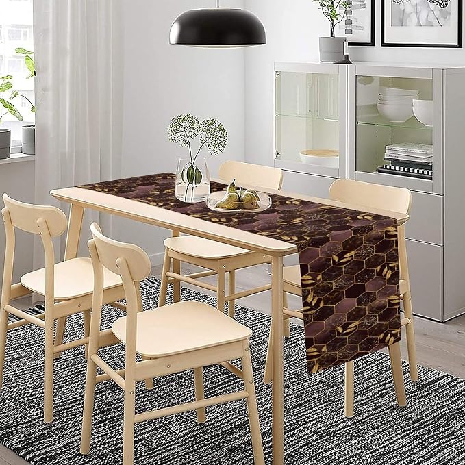 Marble Table Runner,Black Red Golden Marble Texture Abstract Art Pattern Table Runner for Coffee Table Dining Room Table Bedroom Party Holiday Decor 13x90inch