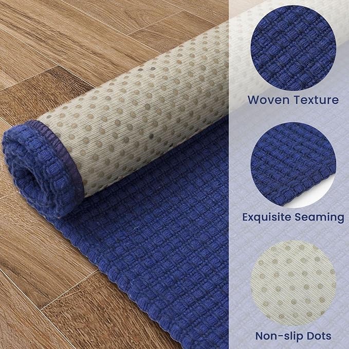 EARTHALL Woven Runner Rug 3x7 Ft Washable Runners for Hallways Wide Non Slip Rubber Backed Kitchen Runner Braided Indoor Floor Carpet for Entryway, Hallway, Kitchen, Bedroom, Royal Blue/Navy