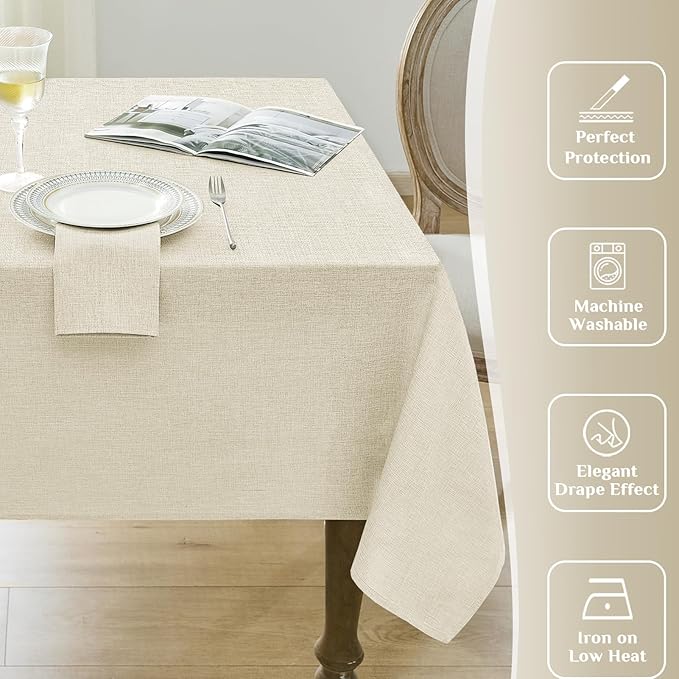 Softalker Large Cream Tablecloths Rectangular 60x120 inch Linen Textured Table Cloth Outdoor Waterproof, Stain and Wrinkle Resistant, Table Cloths for 6/8 Foot Rectangle Tables Decor for Garden Party