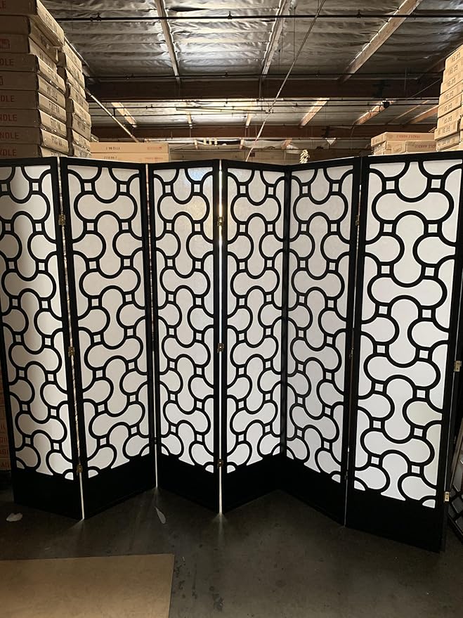 Kinyaku Harmony Grid Room Divider, 3-8 Panels (Black, 6 Panels)