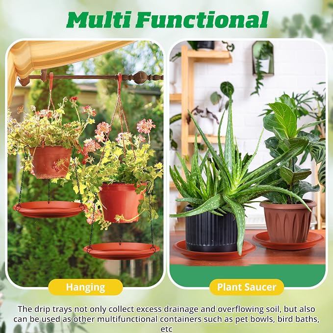 Hanging Planter for Indoor Outdoor Plants, 12" Plant Saucer with Basket Chains, Adjustable Plants Hanger Shelf Decorative Hanging Plant Flower Pot for Window Wall Ceiling Home Decor(10 Pcs,Brick Red)