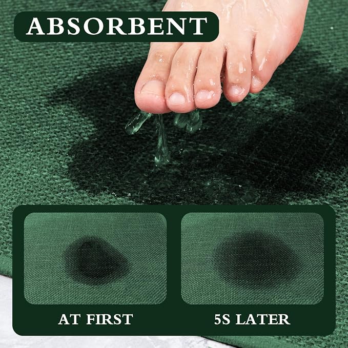 YIHOUSE Green Bathroom Rug Set 3 Piece, Absorbent Bath Mat for Bathroom Non Slip Washable, Quick Dry, Thin Bath Rug for Toilet and Floor