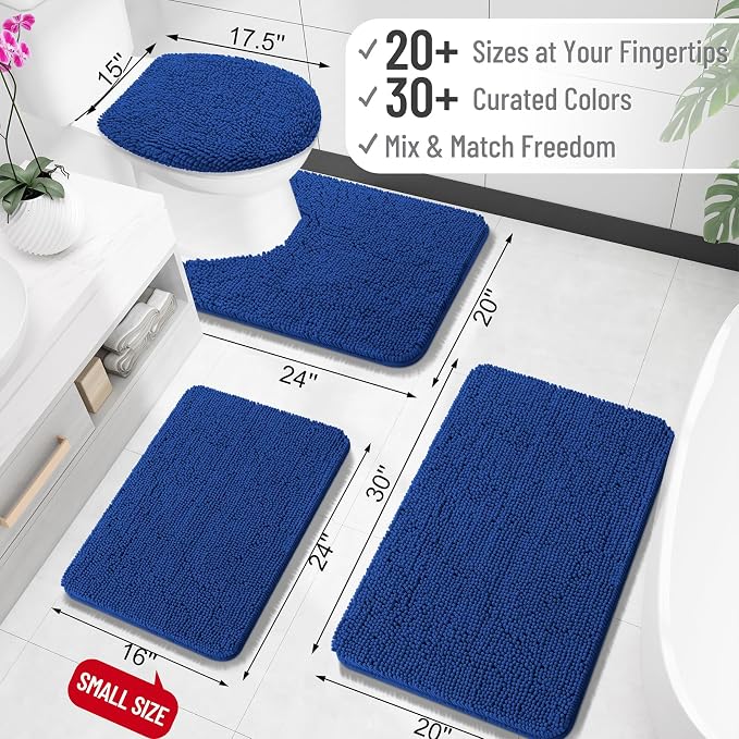 OLANLY Bathroom Rugs 32x20, Extra Soft Absorbent Chenille Bath Rugs, Rubber Backing Quick Dry, Machine Washable Bath Mats for Bathroom Floor, Tub and Shower, Home Decor Accessories, Royal Blue
