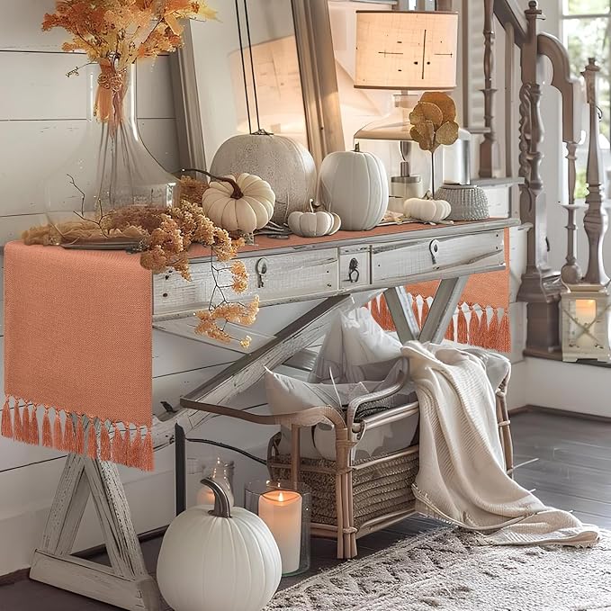 yuboo Burnt Orange Table Runner 72 Inches - Terracotta Boho Runner for Wedding, Spring Dining Table, Valentine's Day Party, Rust Farmhouse Decor for Dresser