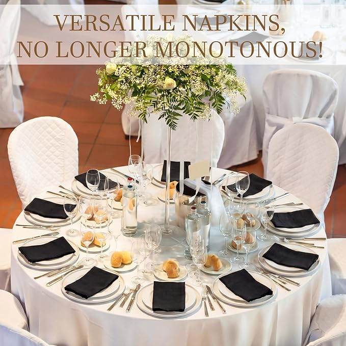 Preboun 24 Pcs Fringe Napkins Bulk Cloth Cotton Soft 17 x 17 Inch Rustic Reusable Washable Festive Square Table Napkins with Fringe for Parties Wedding Restaurant Table Accessory(Black)