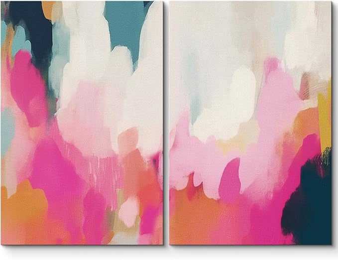 SIGNLEADER Canvas Print Wall Art Set Dynamic Abstract Color Splash Bold Vibrant Illustrations Modern Relax/Calm Multicolor for Living Room, Bedroom, Office - 24"x36" x 2