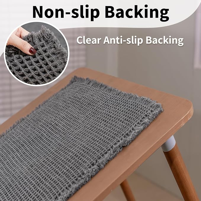 Waffle Bath Mat - Boho Bathroom Rugs Non Slip Washable, Super Absorbent & Quick Dry, Soft Bath Mat Farmhouse Bathroom Decor, 20'' x 32'', Dark Grey