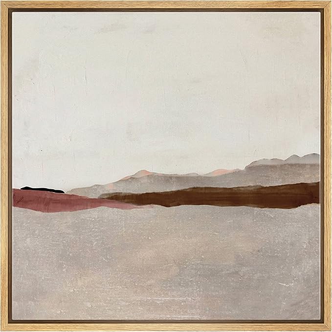 SIGNWIN Framed Canvas Print Wall Art Duotone Tan Brown Pastel Landscape Abstract Shapes Illustration Modern Art Decorative Nordic Minimal Calm/Zen for Living Room, Bedroom, Office - 16"x16" Natural