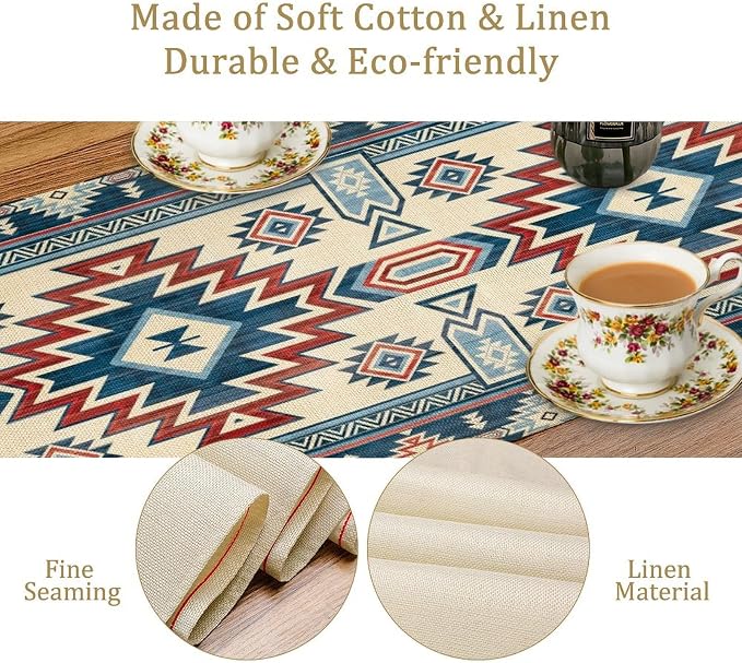 Aztec Southwest Table Runner,Ethnic Style Design Geometric Table Runners Dresser Scarves Table Setting Decor for Living Room Kitchen Dining Table 13x120 Inch