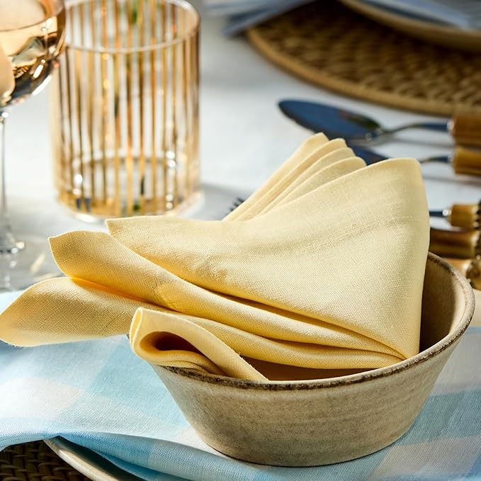Solino Home Linen Napkins Set of 4-100% Pure Linen Golden Straw Dinner Napkins Cloth 20 x 20 Inch for Spring, Summer, Mothers Day - Fete, Handcrafted and Machine Washable