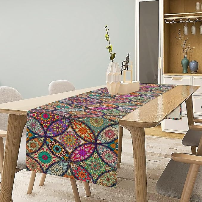 Boho Table Runner Vintage Bohemian Colorful Seasonal Table Runners for Party Kitchen Dining Coffee Bohemian Table Bedroom Dressers Indoor Outdoor Table Runner, 13x36 Inch
