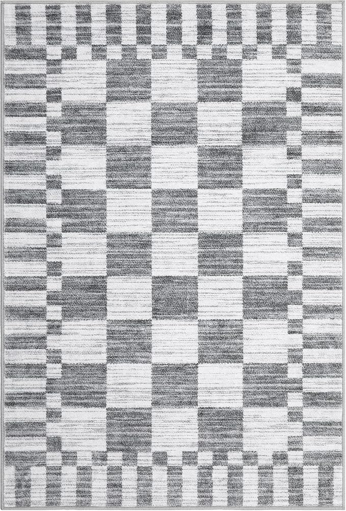 GarveeHome Grey Checkered Rug 2x3 Washable Rug Non-Slip for Entryway, Soft Low-Pile Small Area Rugs, Modern Geometric Rugs for Kitchen