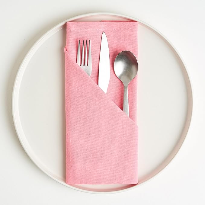 Cloth Napkins Set of 12 – Pink 18x18 Inch Cotton Dinner Napkins – Soft, Reusable, Washable, Durable & Absorbent Table Napkins – Wedding, Restaurant, Hotel, Event Party Napkins – Casa De Lan