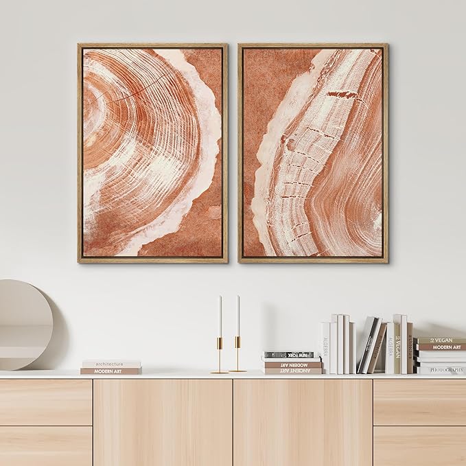 SIGNWIN Framed Canvas Print Wall Art Set Orange Closeup Wood Tree Ring Details Nature Wilderness Illustrations Modern Art Rustic Colorful Ultra for Living Room, Bedroom, Office - 16"x24"x2 Natural