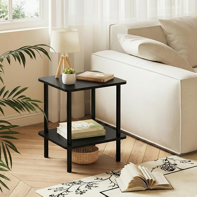 FORAOFUR End Table with Charging Station, Black Side Table with USB Ports and Outlets, Narrow Side Table for Living Room, Bedroom and Office, Small Nightstand with Charging Station
