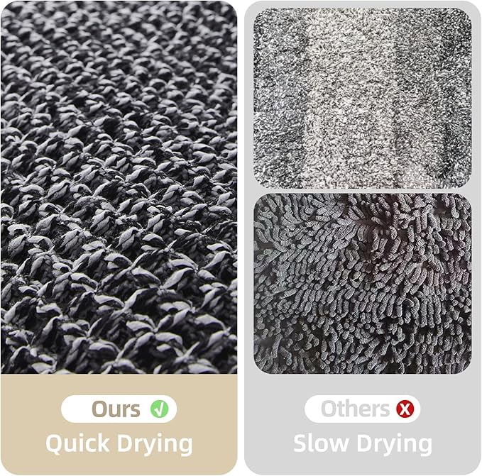 TYUU Black and White Bathroom Rugs, Waffle Runner Rug Bathroom Non Slip Washable Long Super Absorbent Quick Dry Boho Farmhouse Bath Decor, 60"x24" Black and White